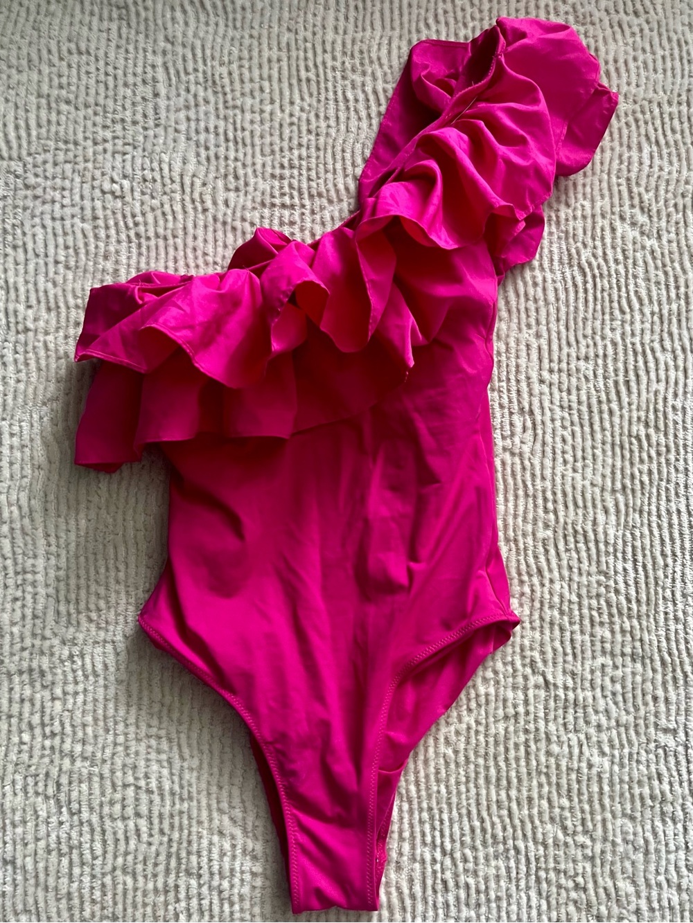 Zara One-Shoulder Ruffle Swimsuit - Hot Pink